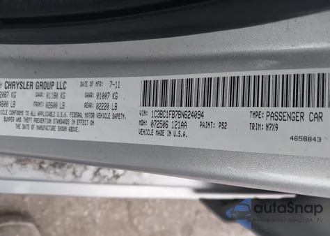 2011 Chrysler 200 Touring z USA, uszkodzony, nr VIN 1C3BC1FB7BN624094